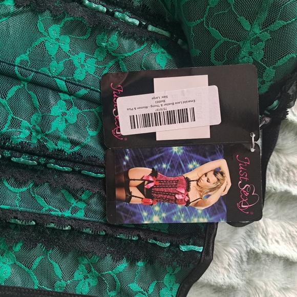 JUST SEXY intimate Emerald lace bustier thong corset garter straps lingerie LG - Picture 7 of 7